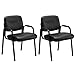 Sweetcrispy Office Reception Guest Chair No Wheels Set of 2, Leather Stationary Waiting Room Chairs with Padded Arms for Elderly Desk Conference Room Lobby Table Side Salon, Inky