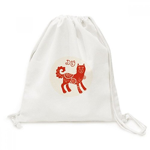 Sac en toile rouge robuste avec motif Chien du Zodiaque Chinois