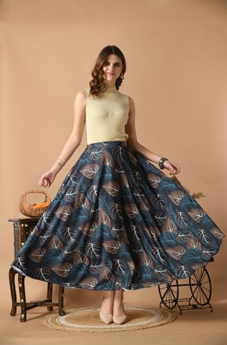 Image of VAGISHA Women's 4-Metre Flared Long Skirt | Skirts for Women Long Length | Long Skirts for Girls | Ethnic & Boho Printed Wear with Elastic Waist | Perfect for Party, Festive & Casual Look