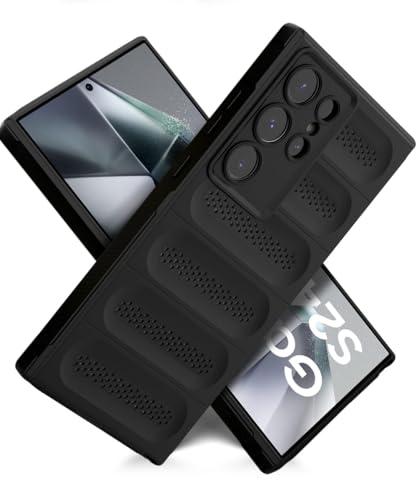 Image of WOW IMAGINE Ultimate Silicone Back Cover Case for Samsung Galaxy S24 Ultra 5G | Heat Dissipation Thin Soft TPU | 360 Camera Protection | Breathable Cooling Holes - Pitch Black