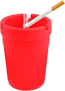 Car Ashtray, Plastic Portable Smokeless Self-Extinguishing Vehicle Cigarette Trash Can Ash Tray, Universal Windproof Butt Bucket Ash Holder Organizer for Car Cup Holder (Red)
