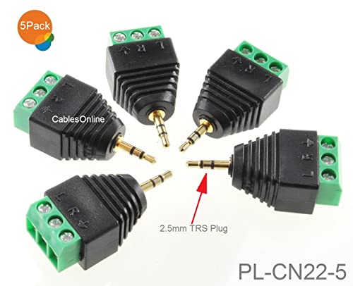 CablesOnline 5-Pack 2.5mm Stereo TRS Macho a Terminal AV miniatura 3