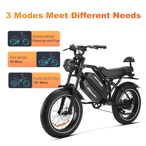 HAPPYRUN Electric Bike for Adults,2000W 48V38Ah Detachable Dual Battery Ebike for Adults 85+ Mile 36MPH Top Speed E Bike All Terrain 20″ Fat Tire Electric Dirt Bike G70