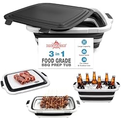 XUDAKAIXIN Collapsible BBQ Prep Tub for Meal Prep, Marinating,Food Storage, picnics, camping, barbecues,cutting fruits and vegetables - Includes Cutting Board and Locking Lid,(X-Large) Black