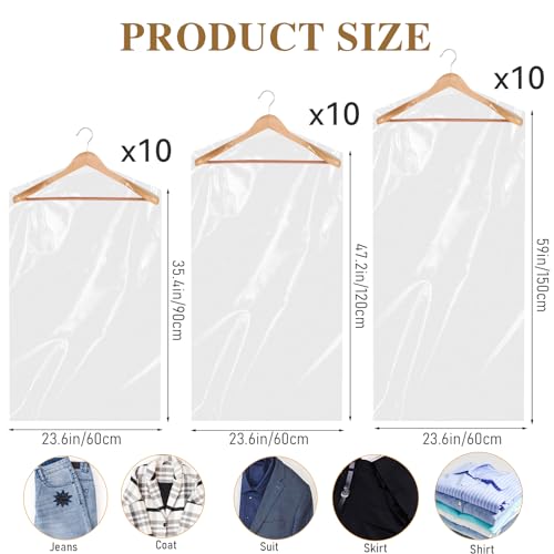 30 Pack Plastic Dry Cleaning Bags Clear Garment Bags for Hanging Clothes 3 Sizes Clothes Covers Dust-proof Clothing Protector Covers for Coat Shirt Jacket - Image 2