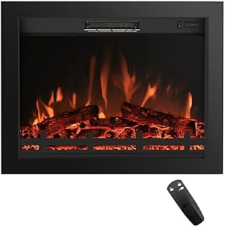 29.6" Back Width Electric Fireplace Insert with 4 Flames Brightness & 750/1500W, Overheat Protection, No Glass Design