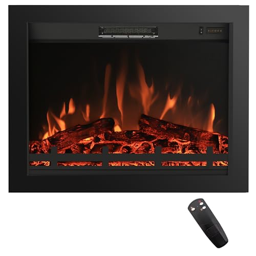 Rodalflame 33 inches Electric Fireplace Insert with 4 Adjustable Brightness Flames & Overheat Protection, 750/1500W, Black