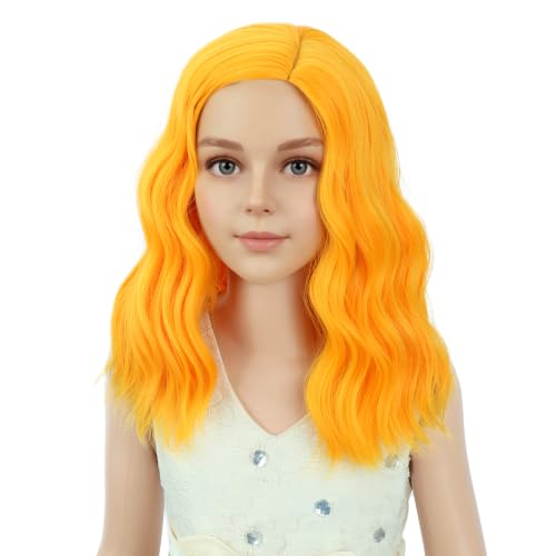 Image of PATTNIUM Orange Wig for Kids Girls Short Curly Wavy Wigs Side Part Shoulder Length Heat Resistant Synthetic Wig Halloween Cosplay Costume Party Wigs