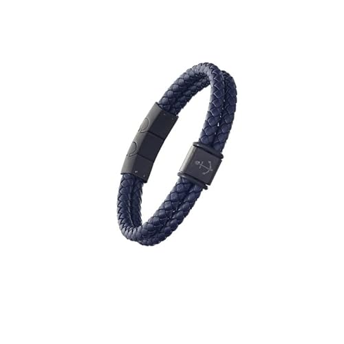 Link Up Men's Genuine Double Wrap Leather Woven Braided Bracelet- Nautical Anchor Detail Accent - Men’s Light-Weight Fashion Accessory With Secure Adjustable 3-Piece Steel Magnetic Closure, Fits 8.5” - 9” Wrists - Great Gift For Men #TOP1