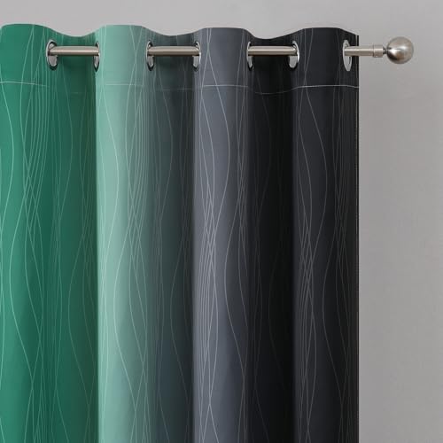 Image of Estelar Textiler Black and Green Ombre Blackout Curtains 84 Inch Length 2 Panels Set for Living Room, Energy Saving Thermal Insulated Light Blocking Grommet Window Drapes for Bedroom,52Wx84L,2 Panels