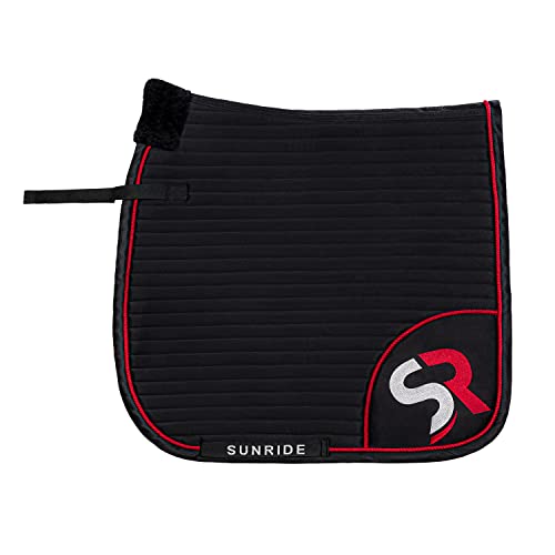 SUNRIDE Schabracke Exclusive Line (Dressur) para caballos, absorbente de golpes, resistente y fácil de limpiar, con ventilación en la espalda (Full, negro/rojo) Cover