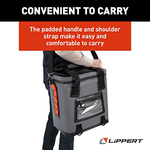 Image of Lippert Adventure Pro 24-Can Soft Insulated Cooler Tote Bag, Up to 15 lbs. of Ice, 18 Quarts of Water, 14 inch x 10-1 /2 inch x 15-1 /4 inch Wide Mouth Opening, Padded Handle & Shoulder Strap - 2021099915