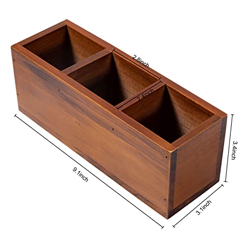 Useekoo Wood Desk Organizers And Accessories, Wood Pencil Holder 3 Compartment, Rustic Remote Control Holder Wooden Caddy Office Supplies For Home, School And Barbershop - Vintage #TOP6