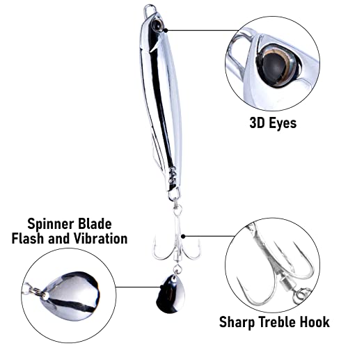 Dr.Fish 3pcs Sea Fishing Lure Vertical Diamond Jigging Spoons 30g for Mackerel Cod Bass Pike Sea Fishing Tackle with Treble Hooks Casting Spinners Metal Jigs(Colorado Blade) - Image 3