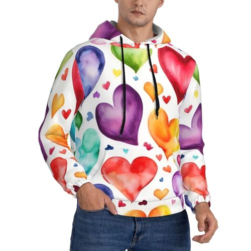Sweat à capuche homme cœurs arc-en-ciel idéal pour superposition casual