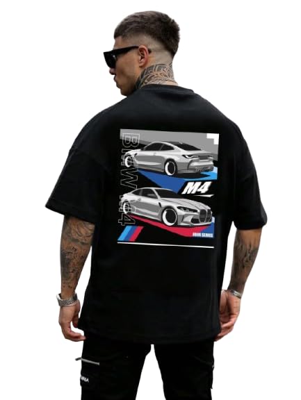 Image of SQF Men's Cottonblend Oversized, Black, Half Sleeve Round Neck Back Font Printed T-Shirt, Graphic T-Shirt