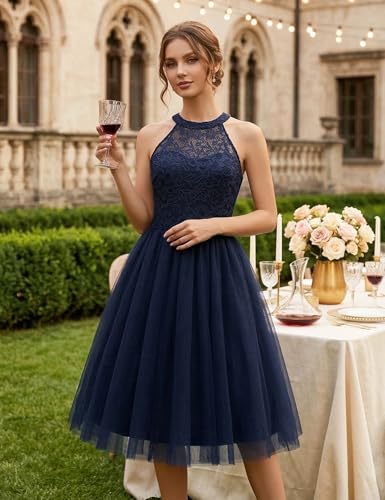 Image of Dressystar Women's Sequin Short Prom Dress Sparkly Halter Tulle Cocktail Party Homecoming Dresses