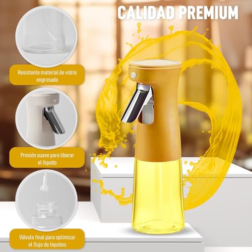 GüncelÇarşı 240ml Yağ Zeytinyağı Püskürtücü, Airfryer Sprey Şişesi, Cam Yağ Spreyi, Hava Fritözü için Yağlık, Barbekü, Salata, Pişirme, Izgara Mutfak Aletleri, Yağdanlık (SARI)
