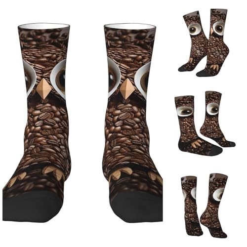 LZQPOEAS Coffee bean owl Athletic Socks Unisex Cushioned Crew Socks Hiking Running Calf Sock Soft Above Ankle Sock