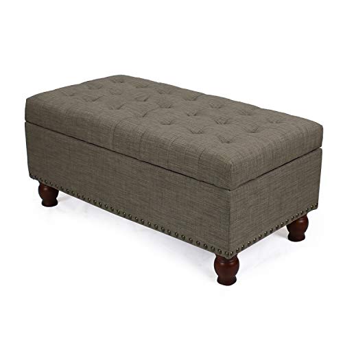 Adeco Rectangular Fabric Bench Tufted Lift Top Footrest, 40 Inches, Large Storage Ottoman, Sturdy Design, Dark Brown #TOP1