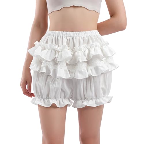 Nuoqi Bloomers Shorts for Women White Ruffle Victorian Shorts Renaissance Knickers Pants