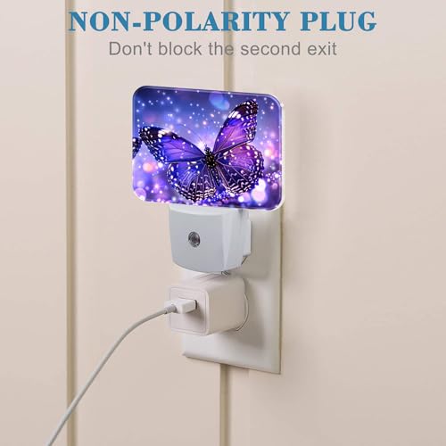 Image of Purple Glowing Magic Butterfly Night Light Butterfly Nightlight Plug into Wall with Dusk to Dawn Sensor for Kid Girls Boys Women Men Room, Hallway, Kitchen, Bathroom, Stairs Decor