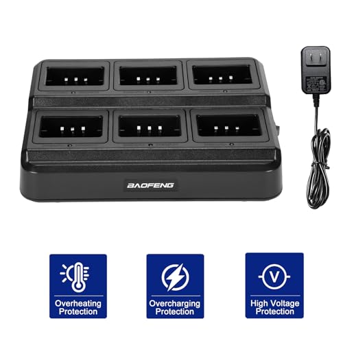 Image of Baofeng UV-5R Dual Band Two Way Radio Rechargeable Ham Radio USB C Charging | UV5R 6-Way Charger, Handheld Long Range Walkie Talkies 6 Pack for Team Management Church Warehouse Hiking Hunting Trip Black