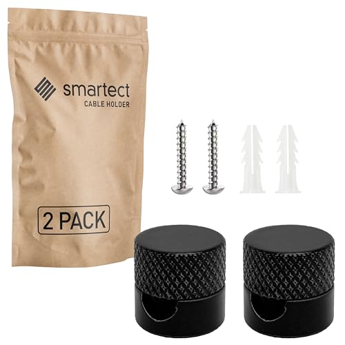smartect Decentratore da Parete e Soffitto in Alluminio per Cavi [2 Pezzi, Ondulato, Nero] Gancio da soffitto con viti e tasselli, Supporto in superficie per il tuo progetto fai-da-te