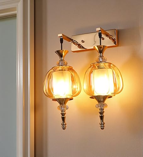 Image of Serenique Twin Pendant Wall Light | Elegant Double Glass Wall Lamp for Living Room & Hallway | 3 Years Warranty | Free Bulb