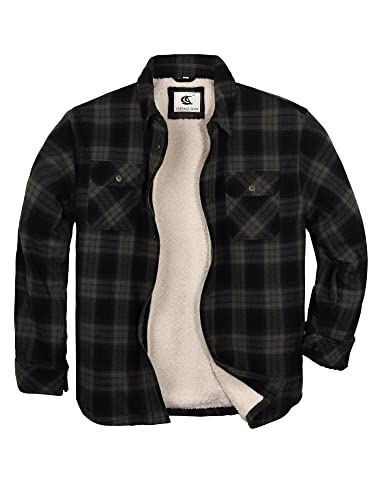 Image of COEVALS CLUB Men's Flannel Shacket Casual Button Snap Sherpa Quilted Lined Premium Jacket Shirts