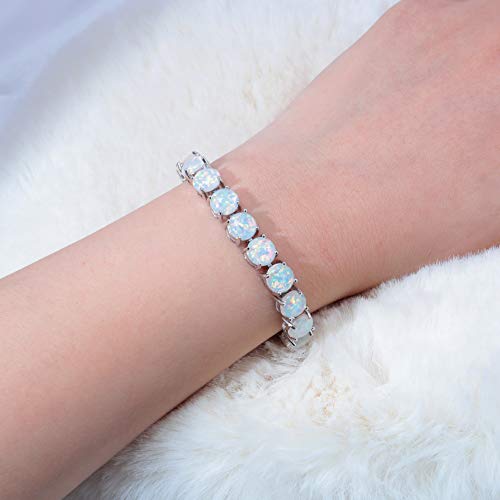 CiNily Created Blue White Fire Opal/Mystic Clear Crystal Bracelets for Women 18K White Gold Plated Big Round or Oval Shape Gems Bracelet Jewelry Gifts4