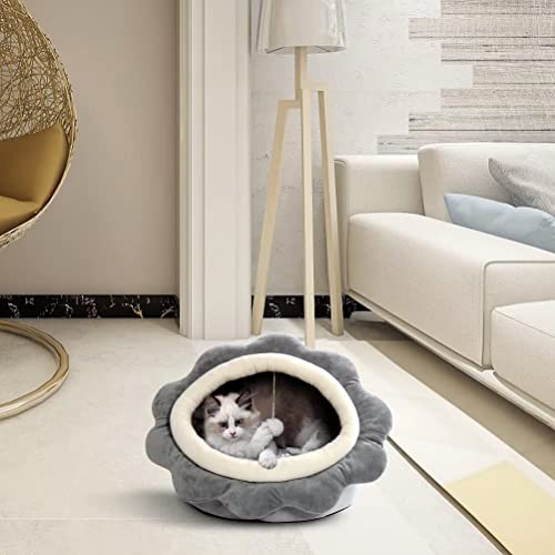 Cat Beds For Indoor Cats - Small Cat Bed With Anti-Slip Bottom, Sunflower-Shaped Cat/Dog Cave With Hanging Toy, Puppy Bed With Removable Cotton Pad, Super Soft Calming, Multiple Sizes(Grey M) #TOP5