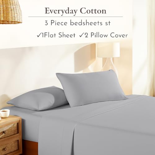 Image of Cotton Printed Bedsheet for Double Bed - Flat Sheet with 2 Pillow Cover Comfortable & Durable Sheet for Double Size Bed Light Grey, 300 TC