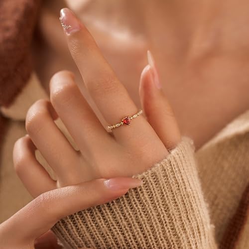 Red Heart Birthstone Rings for Women, 925 Sterling Silver Ruby CZ January Birthstone Rings for Her Engagement Promise Rings for Her Eternity Wedding Band Jewelry Birthday Christmas Bridesmaid Gifts4