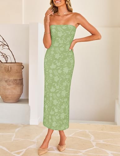 Image of ZESICA Women's 2026 Summer Floral Strapless Bodycon Midi Dress Off Shoulder Beach Formal Cocktail Wedding Guest Long Dresses