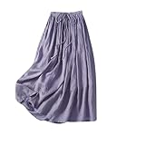 Mis Pedidos Falda Mujer de Algodón Lino Faldas Largo para Mujeres Cintura Elástica Alta Doble Capa Falda Larga Bohemia Ligero Cómodo Transpirable Faldas Larga en Color Liso de Gran Swing