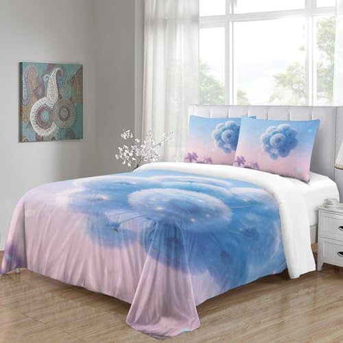 Housse de couette pissenlit 3D imprimée microfibre déco chambre parure de lit double
