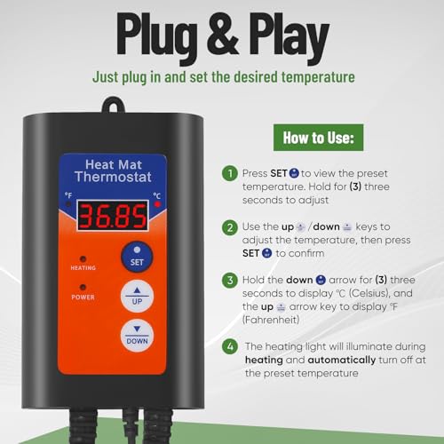 Digitaler Steckdosen-Thermostat Temperaturregler 230V -50° bis 99°C,Thermostat Steckdose für Gewächshausheizung & Frostwächter,Heizmatten Reptilien,LCD Sensor