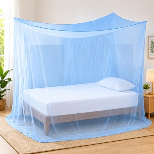 Image of BENAVJI Foldable Machardani Single Bed | Pure Cotton Mosquito net (Blue, 3.5FT X 6FT) | Strong, Breathable, Lightweight, Portable & Ideal for Daily Usage | Full Protection for Home & Travel