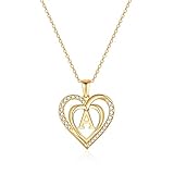Yesteel Mothers Day Gifts - Initial Heart Necklaces for Women Teen Girls, Gold Letter Pendant A Neck
