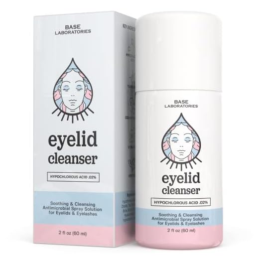 Base Labs Eyelash & Eyelid Cleanser Spray w/ Hypochlorous Acid .02% & Tea Tree Oil | Eyelid Cleanser Spray | Gentle Eye Care Relief for Blepharitis Treatment, Stye Eye Treatment, Dry Eyes | 2oz (60mL)