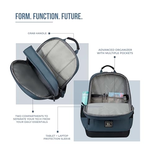 Image of Gear Vintage Boxy 18 inch /26L Medium Faux Leather Water Resistant Laptop Backpack /Casual Backpack /Daypack /Travel Backpack /College Backpack for Men /Women (Navy - Black)