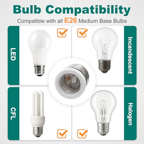 Image of DiCUNO E39 to E26 Socket Adapter, Mogul to Standard Medium (E26), Max 660W and 200C Heat Resistant E39 Porcelain Adapter UL Listed