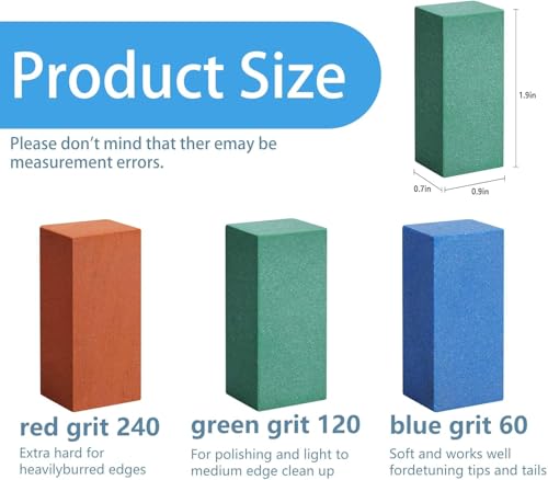 3 Stück Ski Schleifgummi-Snowboard Gummistein-Kantenbrechgummi-Ski Edge Grinding Rubber zum Entfernen von Rost und Graten（Blau 60er, Grün 120er,Rot 240 Körnung）