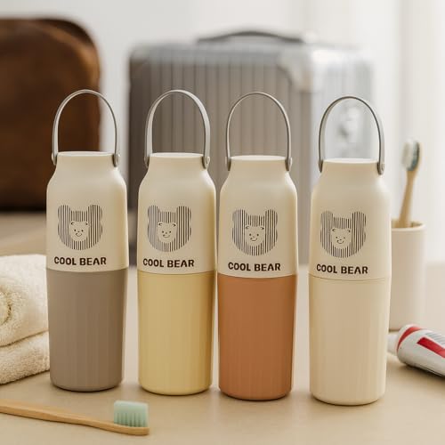 Image of Shopiable Store Travel Toothbrush Case Multifunctional Toothpaste Container Portable Business Trips Wash Cup Holder Organizer Towel Storage Box for Traveling, Camping (Tooth Cool Bear)