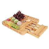 Topyond Käsebrett-Set, Bambus-Käsebrett Und Messer-Set Mit Ausziehbarer Schublade Für Zuhause Und Als Geschenk, Edelstahlbesteck Mit Bambusgriffen