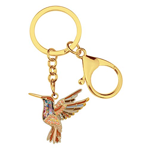 WEVENI Émail Alliage Cristal Colibri Porte-clés Oiseaux Charms pour les Femme Filles Sac Portefeuille de Voiture (Marron)
