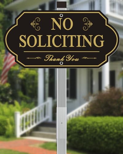 Image of Heavy Duty No Soliciting Sign for House - All Metal Construction No Soliciting Yard Sign - 14 inch x 7 inch - Aluminum - with 28 inch Stake