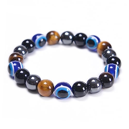 Tiger Eye Bracelet,10MM Relax Anxiety Triple Protection Bracelet Spiritual Crystal Gemstones Beaded Bracelets for women men Bring Luck And Prosperity