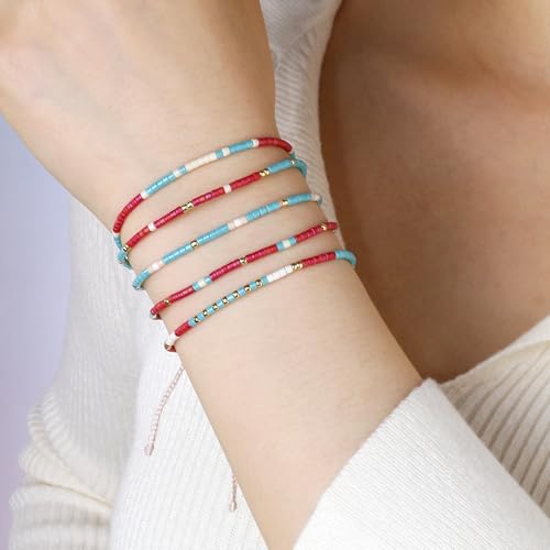Image of KELITCH Boho Women Crystal Shell Beaded Friendship Bracelets Handmade Strand Bracelet Bangles Jewelry